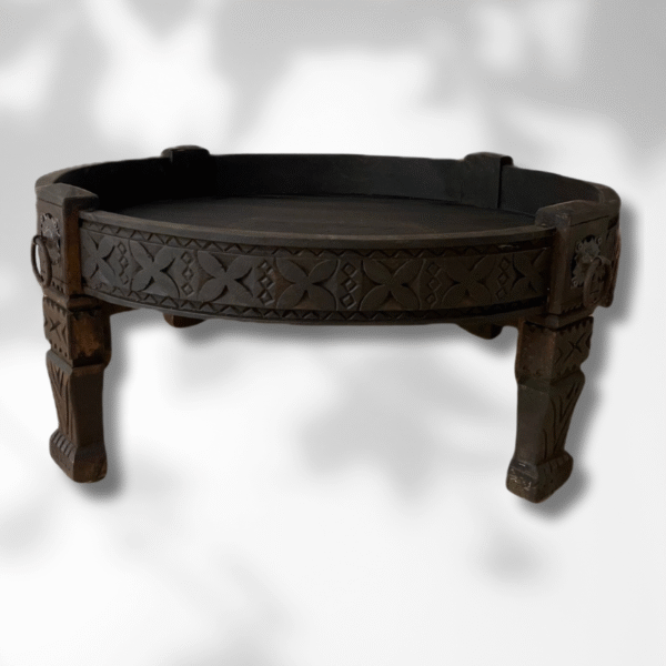 Solid Wood Round Coffee Table / Dark Brown / Amazigh Style.