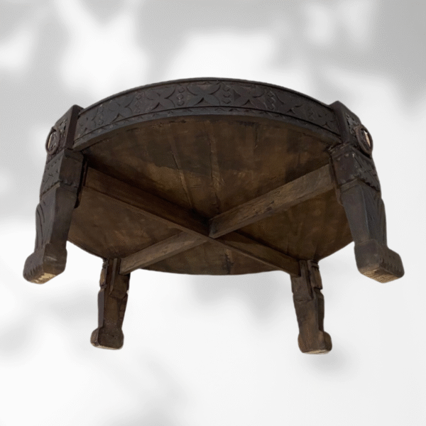 Solid Wood Round Coffee Table / Dark Brown / Amazigh Style.