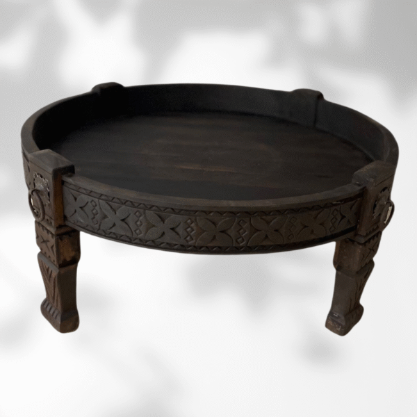Solid Wood Round Coffee Table / Dark Brown / Amazigh Style.