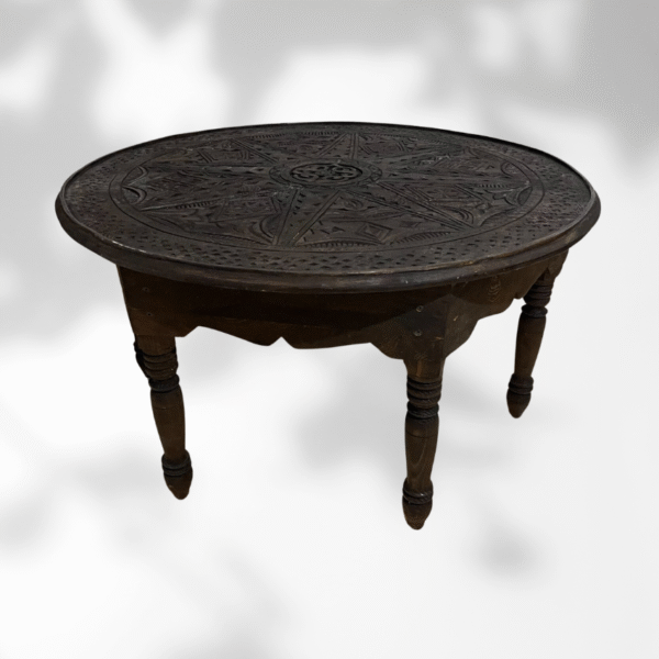 6-legged Moroccan Carved Coffee Table Round/ Dark Brown / Amazigh style.