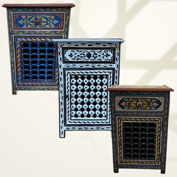 Set of 2 Moroccan Painted Nightstand Table With Mashrabiya / 3 Flavor Variants/ Andalusian Style.