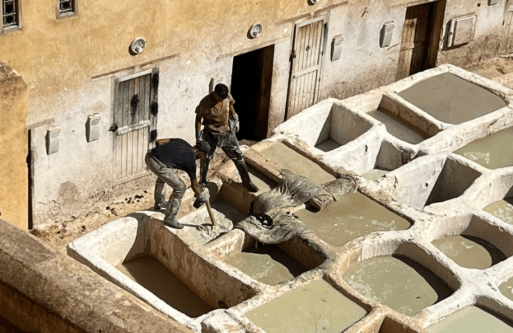 Traditional Moroccan tannery process by hand
