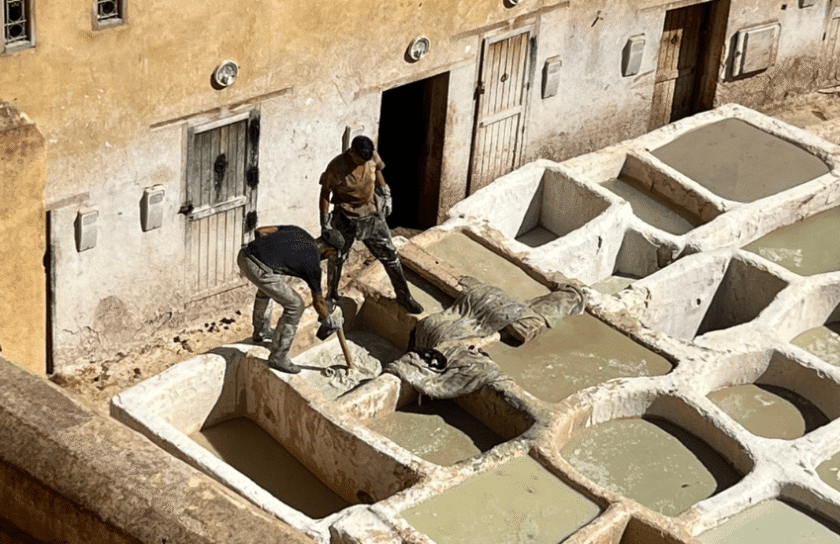 Traditional Moroccan tannery process by hand