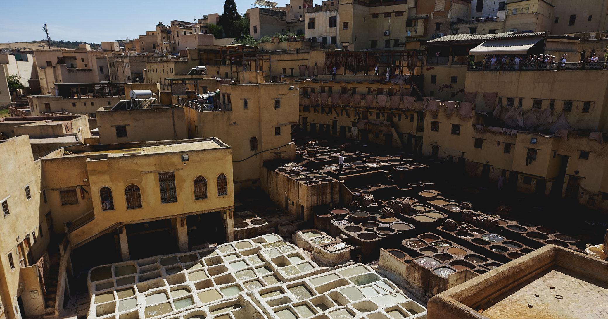 Moroccan leather drying on balconies in Fez