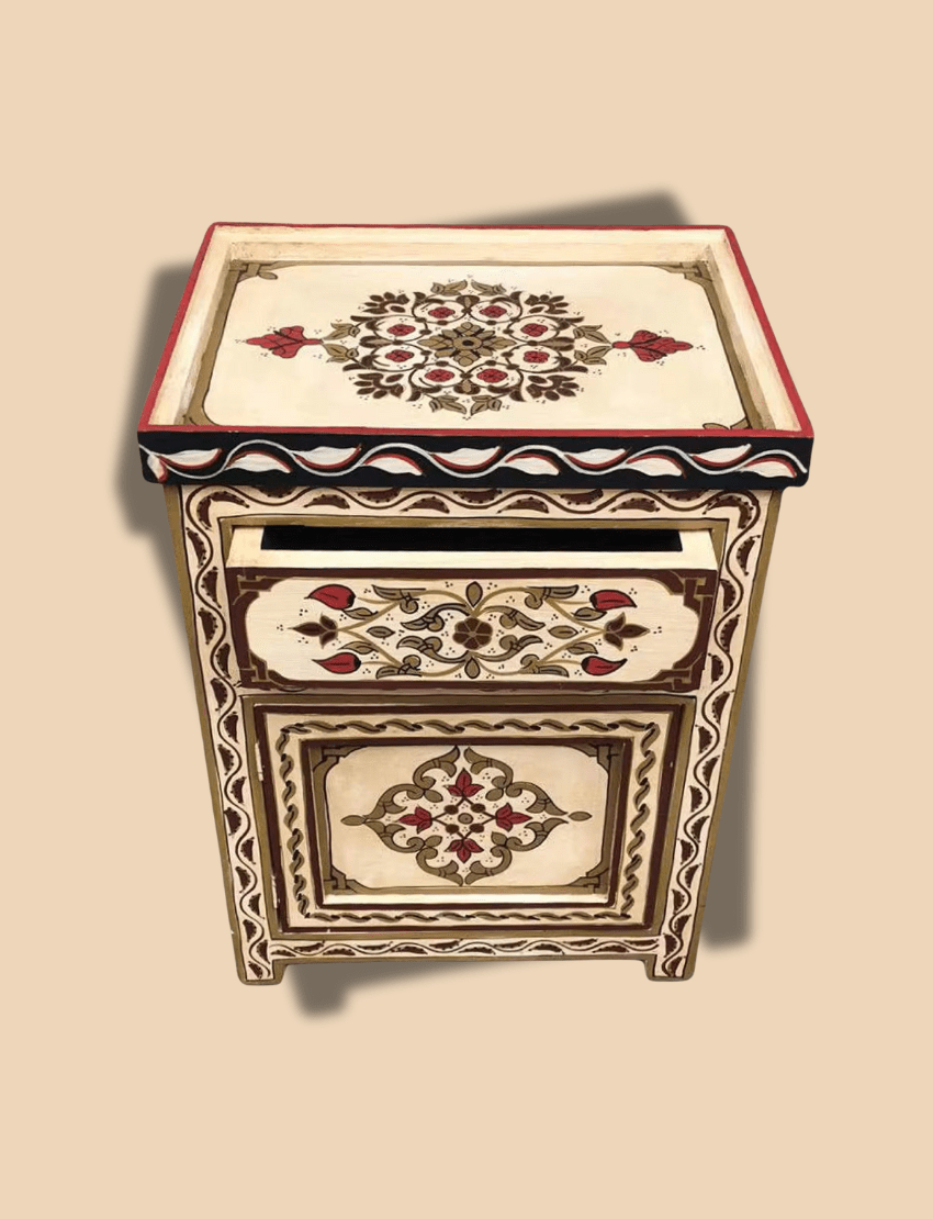 Authentic side table handcrafted in Marrakech with floral design – perfect for shoppers looking for side tables near me”