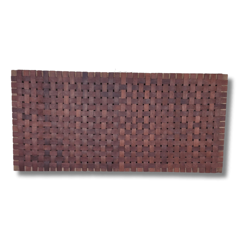 Leather Headboard With Wall Hangings for bedroom.
