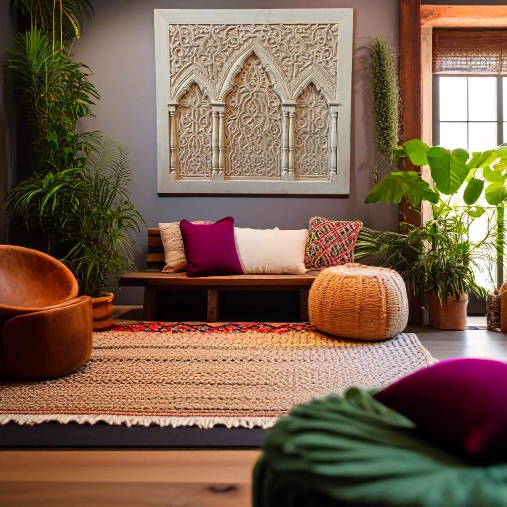 Andalusian-style carved Moroccan wall panel featuring arches and pillars used in Boho home interiors.