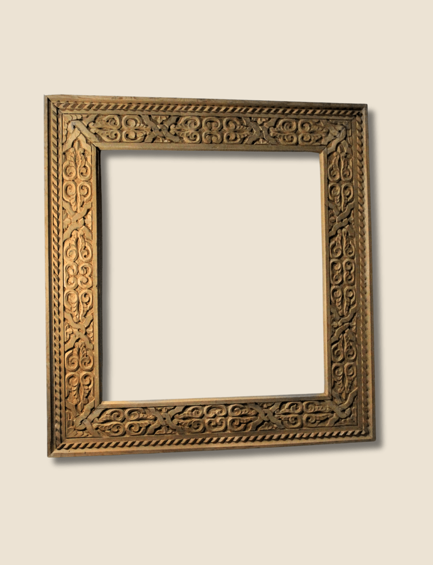 Hand-carved Moroccan Wood Picture Frame with intricate floral design