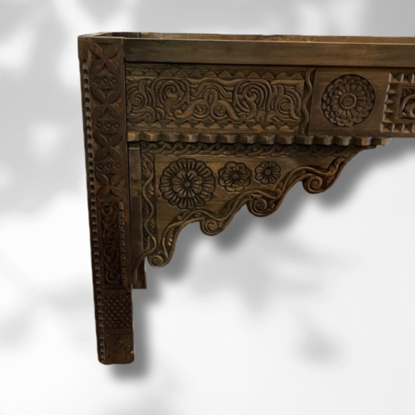 Boutabaa Crafts - Carved Moroccan Table Console - Dark Brown.