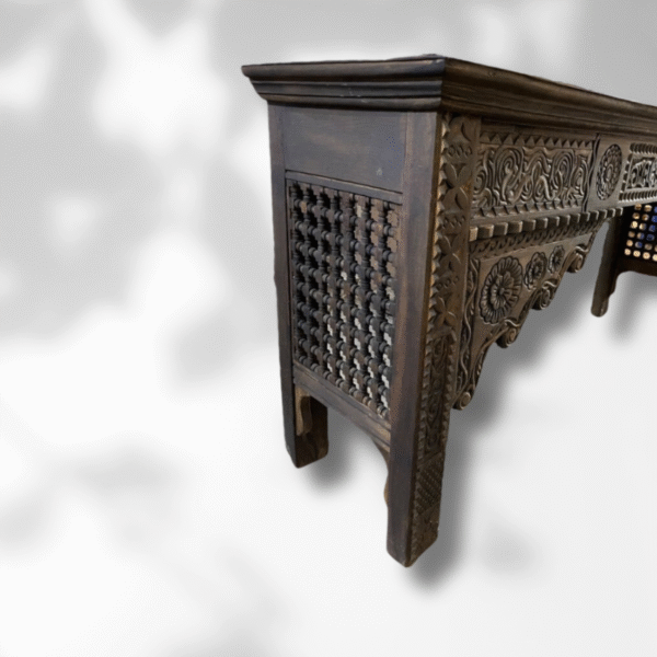 Boutabaa Crafts - Carved Moroccan Table Console - Dark Brown.