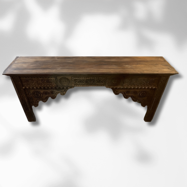 Boutabaa Crafts - Carved Moroccan Table Console - Dark Brown.