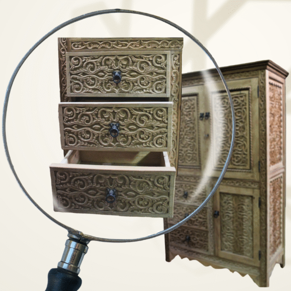 Boutabaa Crafts - Luxurious Moroccan Carved Bedroom Dresser - Natural