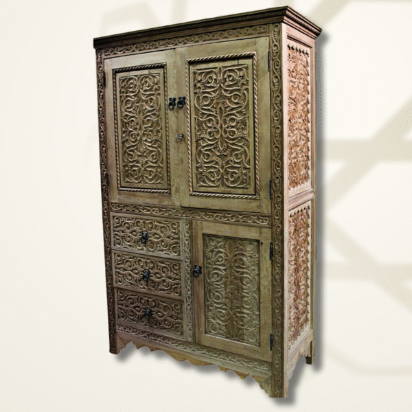 Boutabaa Crafts - Luxurious Moroccan Carved Bedroom Dresser - Natural