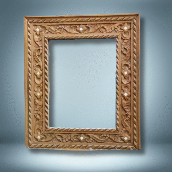 Boutabaa Crafts - Unique Bone Inlay Mirror / Wood Frame - Natural Cedar
