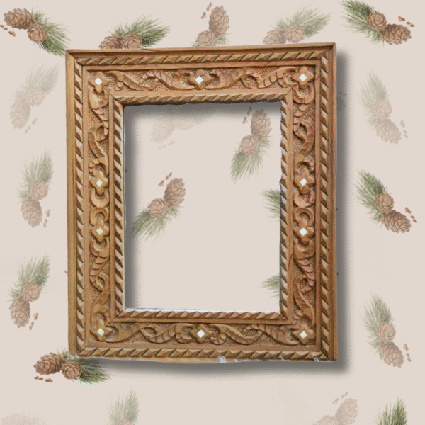 Boutabaa Crafts - Unique Bone Inlay Mirror / Wood Frame - Natural Cedar