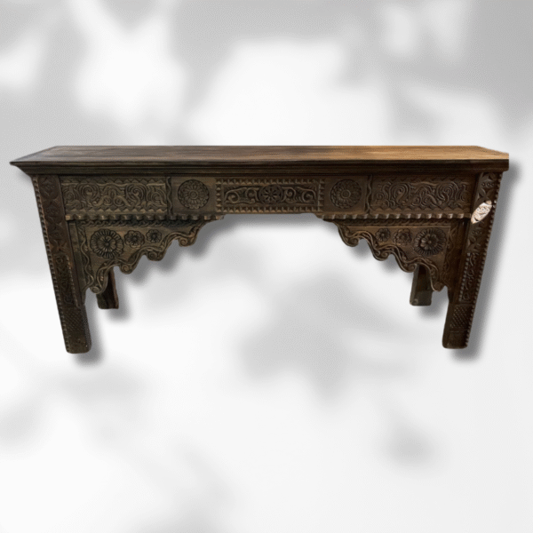 Boutabaa Crafts - Carved Moroccan Table Console - Dark Brown.