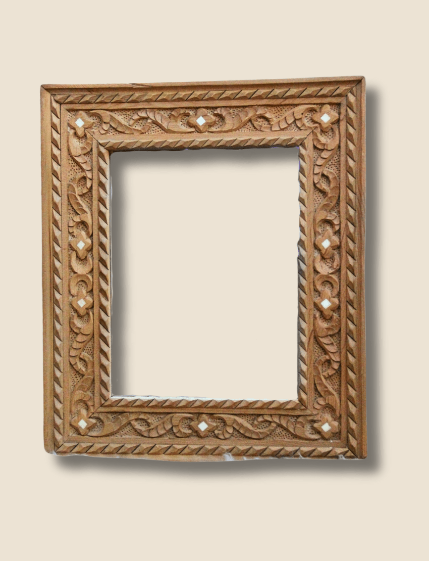 Bone Inlay Mirror handcrafted in Morocco with floral bone and resin detailing