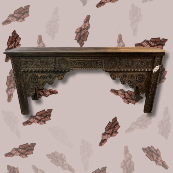 Boutabaa Crafts - Carved Moroccan Table Console - Dark Brown.