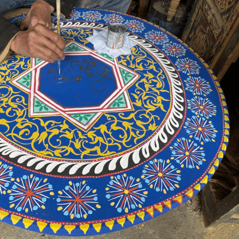 Hand painted Moroccan Round Wood Coffee Table