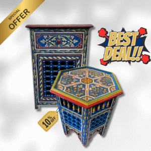 Moroccan painted side table with floral designs and bold colors