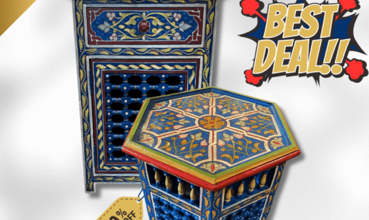 Moroccan painted side table with floral designs and bold colors