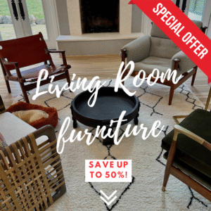 living room furniture sale featuring Moroccan handmade coffee and side tables